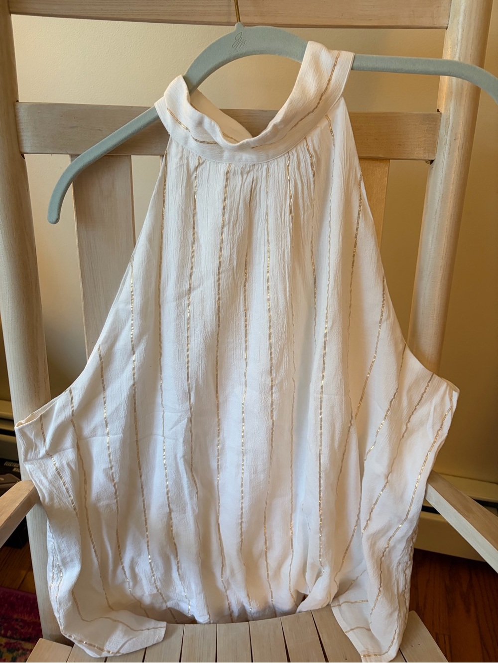 Loft Ivory Halter Neck Sleeveless Top with Subtle Metallic Stripes